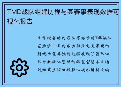 TMD战队组建历程与其赛事表现数据可视化报告